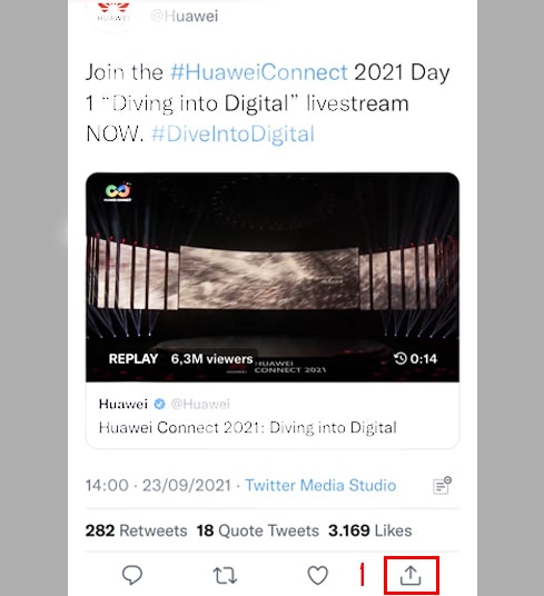 Click the share icon at the bottom of the post.